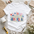 America Wildflower Bouquet Patriotic Quilted Tee | Patchwork Letters Spring Quilting T-Shirt