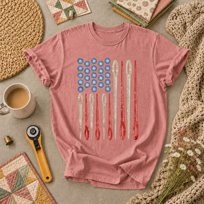 American Flag Sewing Needles Patriotic T-Shirt - Heather Mauve