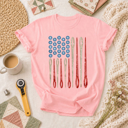 American Flag Sewing Needles Patriotic T-Shirt - Pink