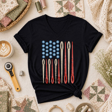 American Flag Sewing Needles Patriotic Women's V-Neck