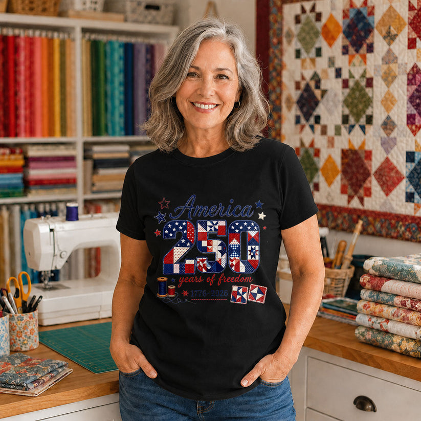 America's 250th Stitching Freedom Since 1776 - Black flatlay