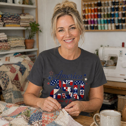America's 250th Stitching Freedom Since 1776 - Dark Heather Grey flatlay