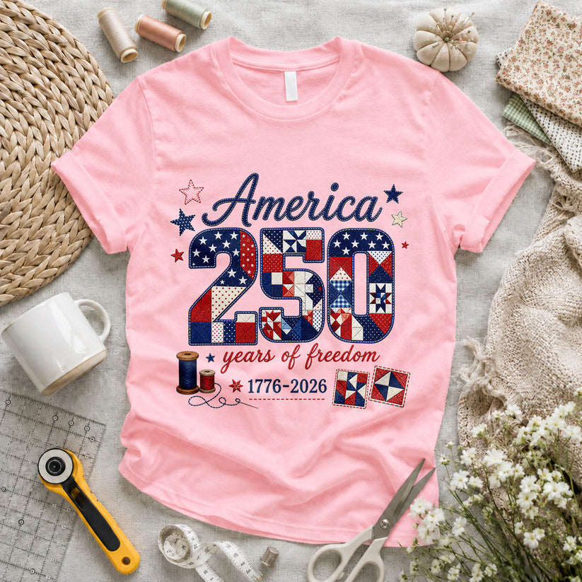 America's 250th Stitching Freedom Since 1776 - Pink flatlay