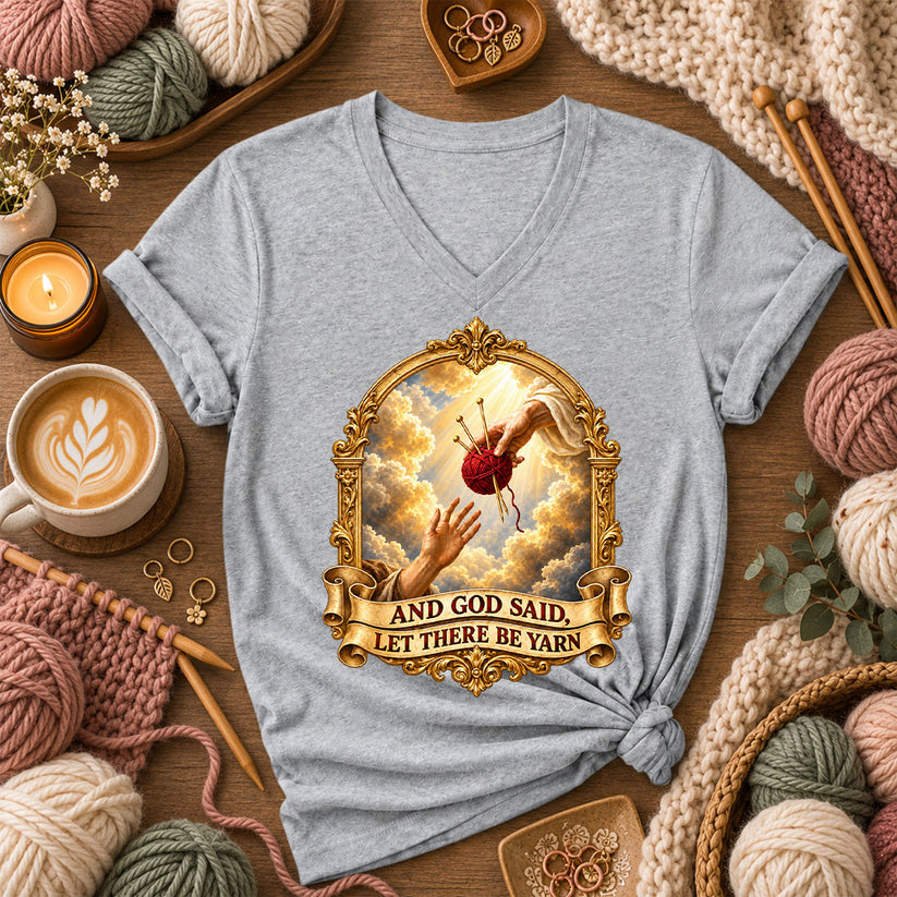 And God Said Let There Be Yarn Women's V-Neck - Athletic Heather