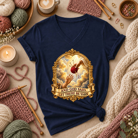 And God Said Let There Be Yarn Women's V-Neck - Navy