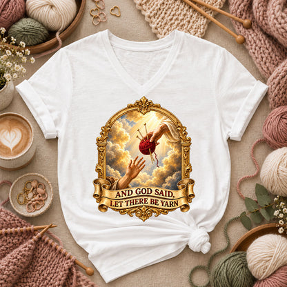 And God Said Let There Be Yarn Women's V-Neck - White