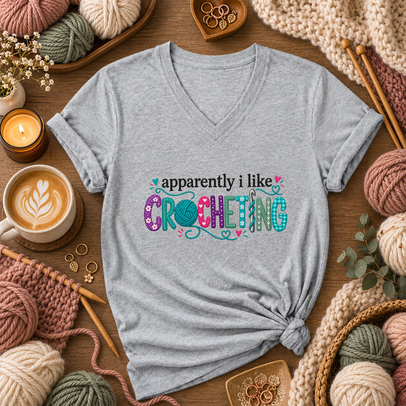 Apparently I Like Crocheting Women's V-Neck - Athletic Heather