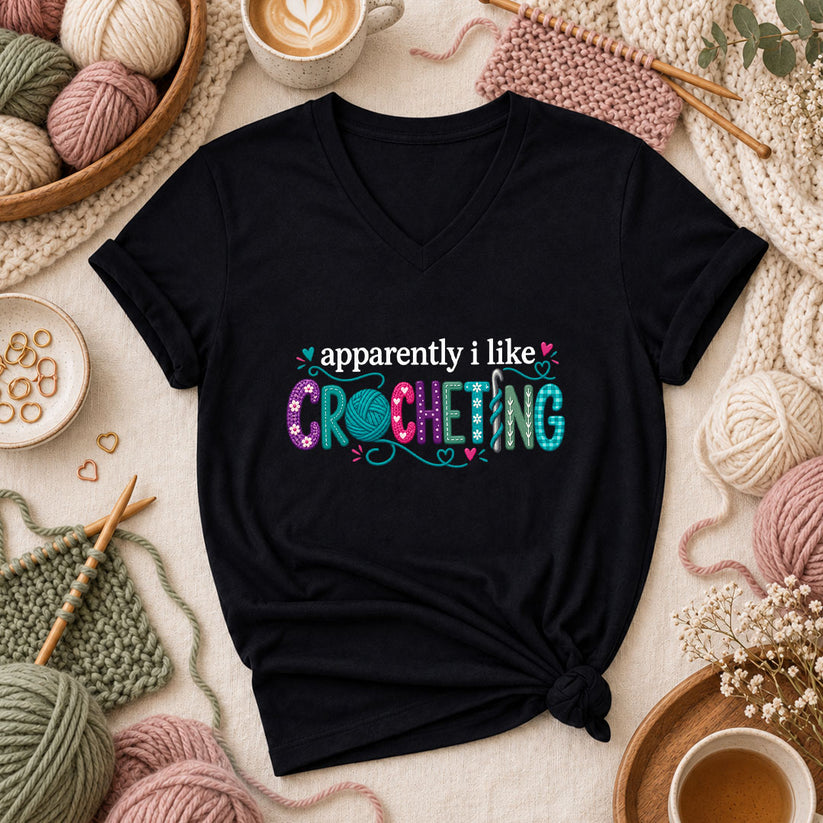 Apparently I Like Crocheting Women's V-Neck - Black