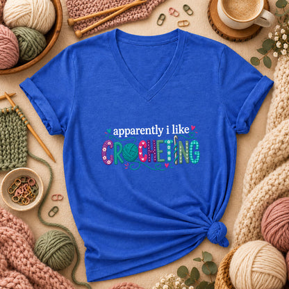 Apparently I Like Crocheting Women's V-Neck - Heather True Royal