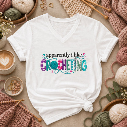 Apparently I Like Crocheting Women's V-Neck - White