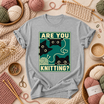 Are You Knitting Black Cats T-Shirt - Athletic Heather