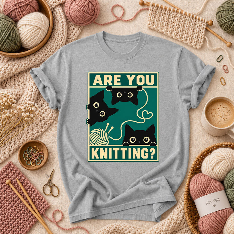 Are You Knitting Black Cats T-Shirt - Athletic Heather
