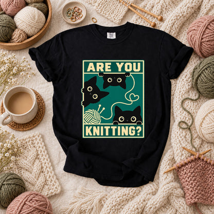 Are You Knitting Black Cats T-Shirt - Black