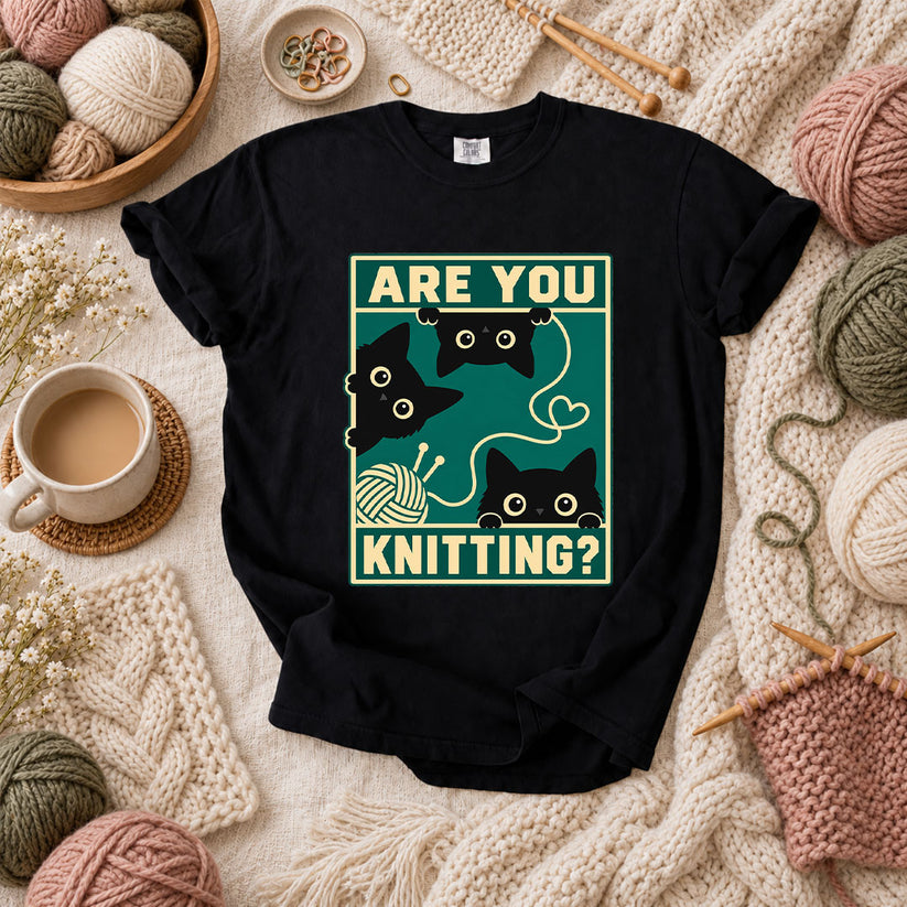 Are You Knitting Black Cats T-Shirt - Black