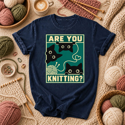 Are You Knitting Black Cats T-Shirt - Navy