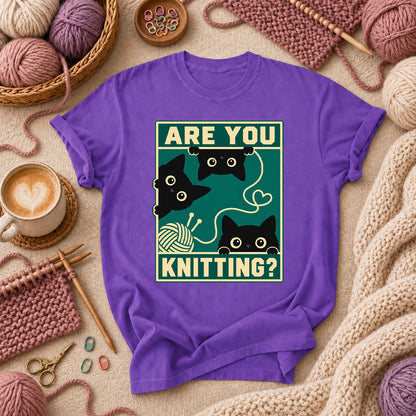 Are You Knitting Black Cats T-Shirt - Purple