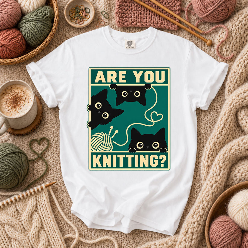Are You Knitting Black Cats T-Shirt - White