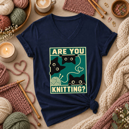 Are You Knitting Black Cats Women's V-Neck - Navy