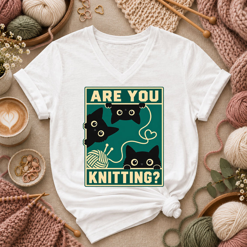 Are You Knitting Black Cats Women's V-Neck - White