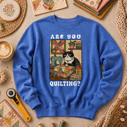 Are You Quilting Cat Long Sleeve - Heather True Royal
