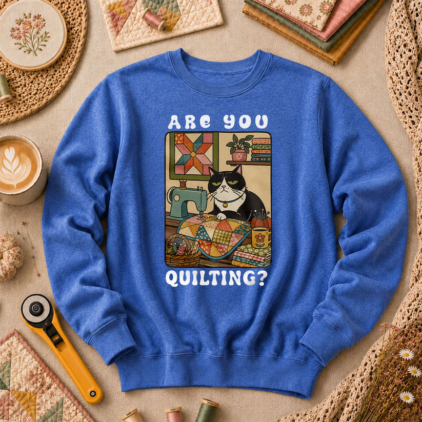 Are You Quilting Cat Long Sleeve - Heather True Royal