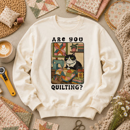 Are You Quilting Cat Long Sleeve - Natural