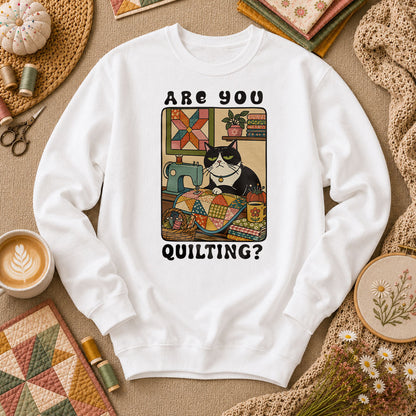 Are You Quilting Cat Long Sleeve - White