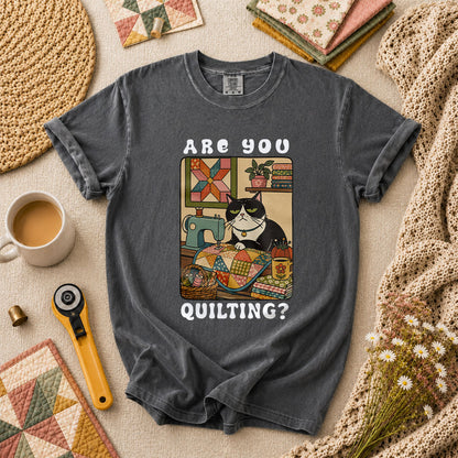 Are You Quilting Cat T-Shirt - Grey