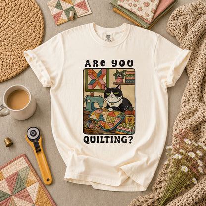 Are You Quilting Cat T-Shirt - Ivory