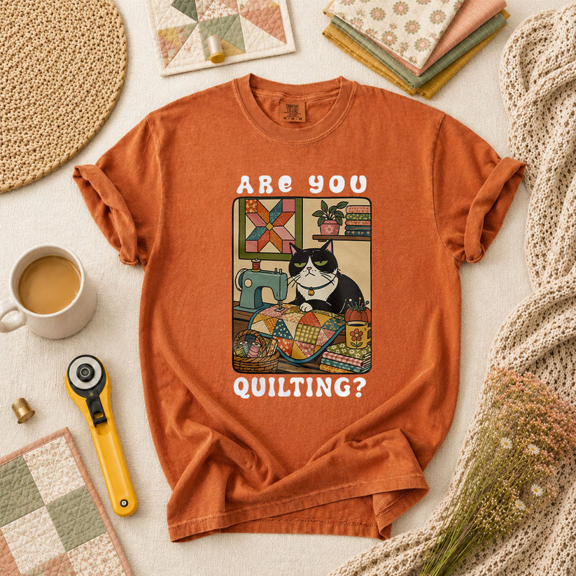 Are You Quilting Cat T-Shirt - Yam