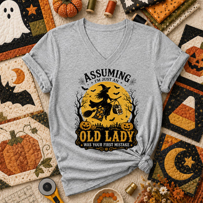 Assuming Im Just An Old Lady Was Your First Mistake Women's V-Neck - Athletic Heather