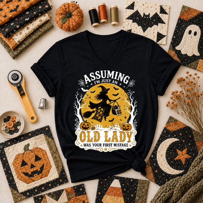 Assuming Im Just An Old Lady Was Your First Mistake Women's V-Neck - Black