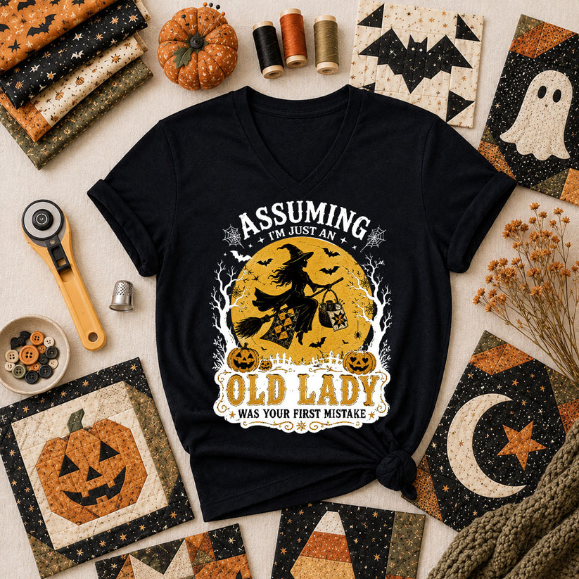 Assuming Im Just An Old Lady Was Your First Mistake Women's V-Neck - Black