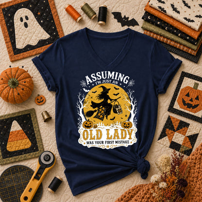 Assuming Im Just An Old Lady Was Your First Mistake Women's V-Neck - Navy