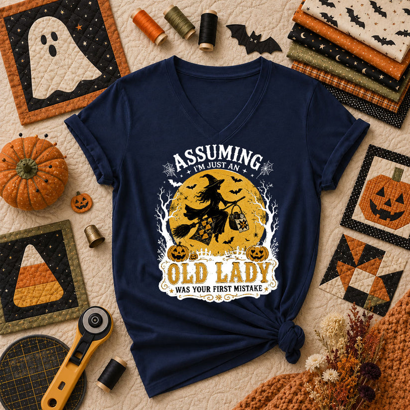 Assuming Im Just An Old Lady Was Your First Mistake Women's V-Neck - Navy