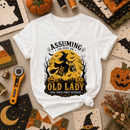 Assuming Im Just An Old Lady Was Your First Mistake Women's V-Neck - White