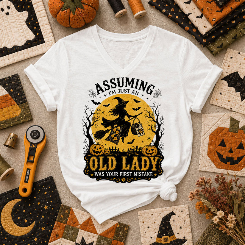 Assuming Im Just An Old Lady Was Your First Mistake Women's V-Neck - White