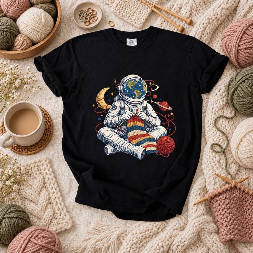 Astronaut Earth Knitter T-Shirt - Black