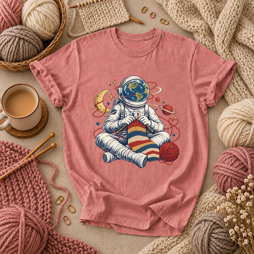 Astronaut Earth Knitter T-Shirt - Heather Mauve