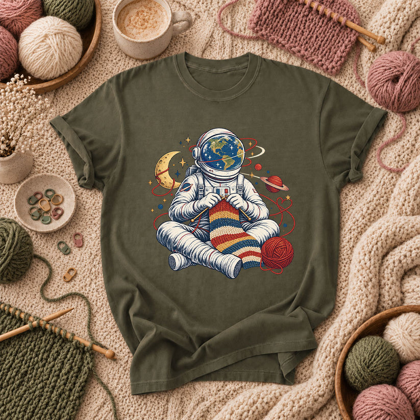 Astronaut Earth Knitter T-Shirt - Military Green