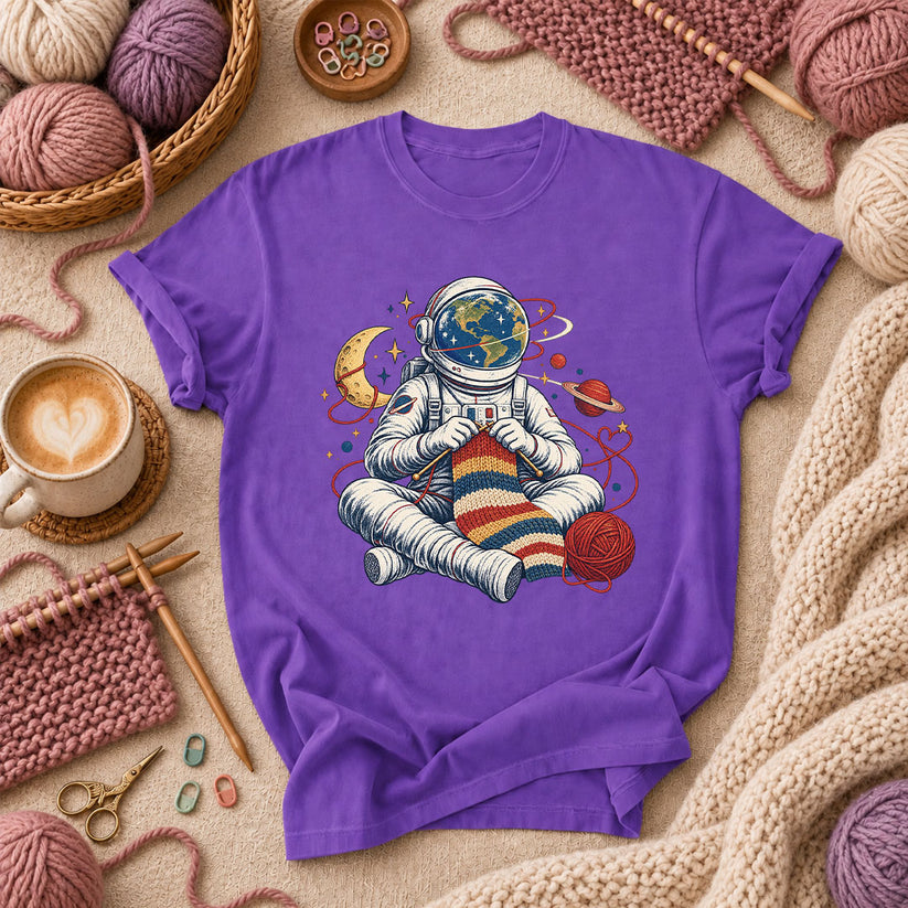 Astronaut Earth Knitter T-Shirt - Purple