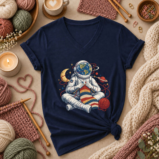 Astronaut Earth Knitter Women's V-Neck - Navy