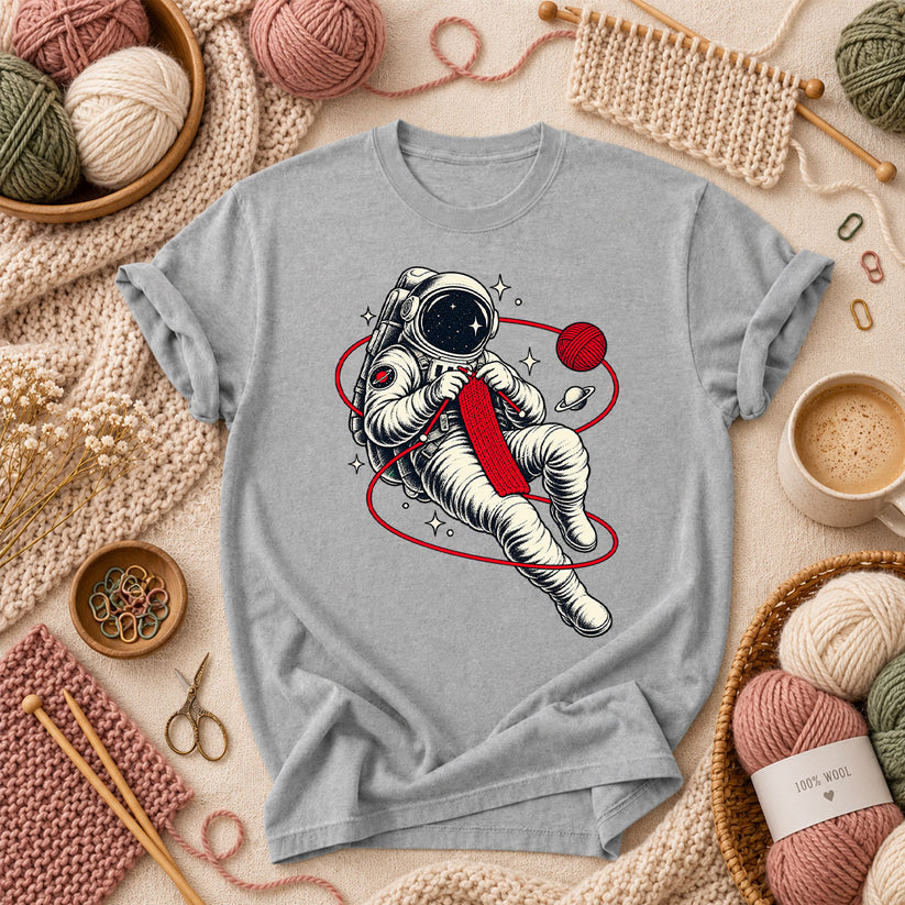 Astronaut Knitting In Space T-Shirt - Athletic Heather