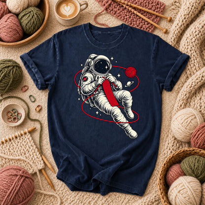 Astronaut Knitting In Space T-Shirt - Navy