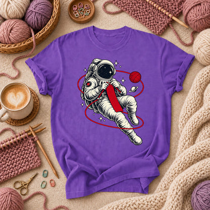 Astronaut Knitting In Space T-Shirt - Purple