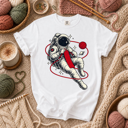 Astronaut Knitting In Space T-Shirt - White