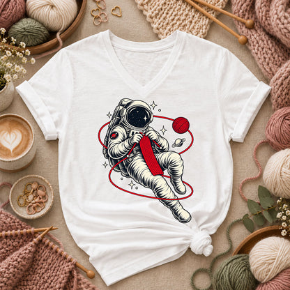 Astronaut Knitting In Space Women's V-Neck - White