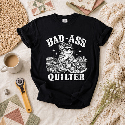 Bad-Ass Quilter Cat Bandana T-Shirt - Black