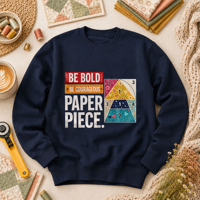 Be Bold Be Courageous Paper Piece Long Sleeve - Navy