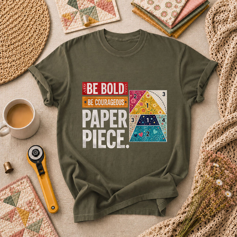 Be Bold Be Courageous Paper Piece T-Shirt - Military Green